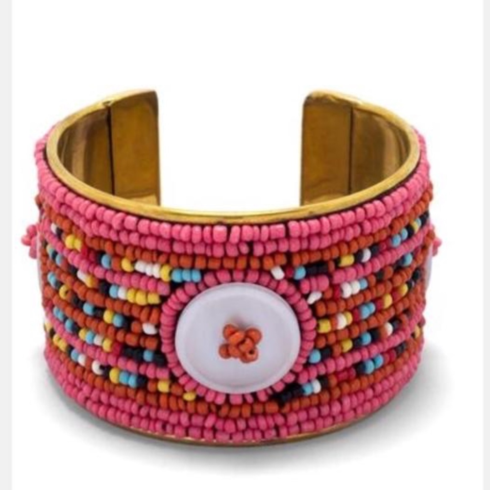 New Boho Southwestern Beaded Brass cuff bracelet - Picture 2 of 6
